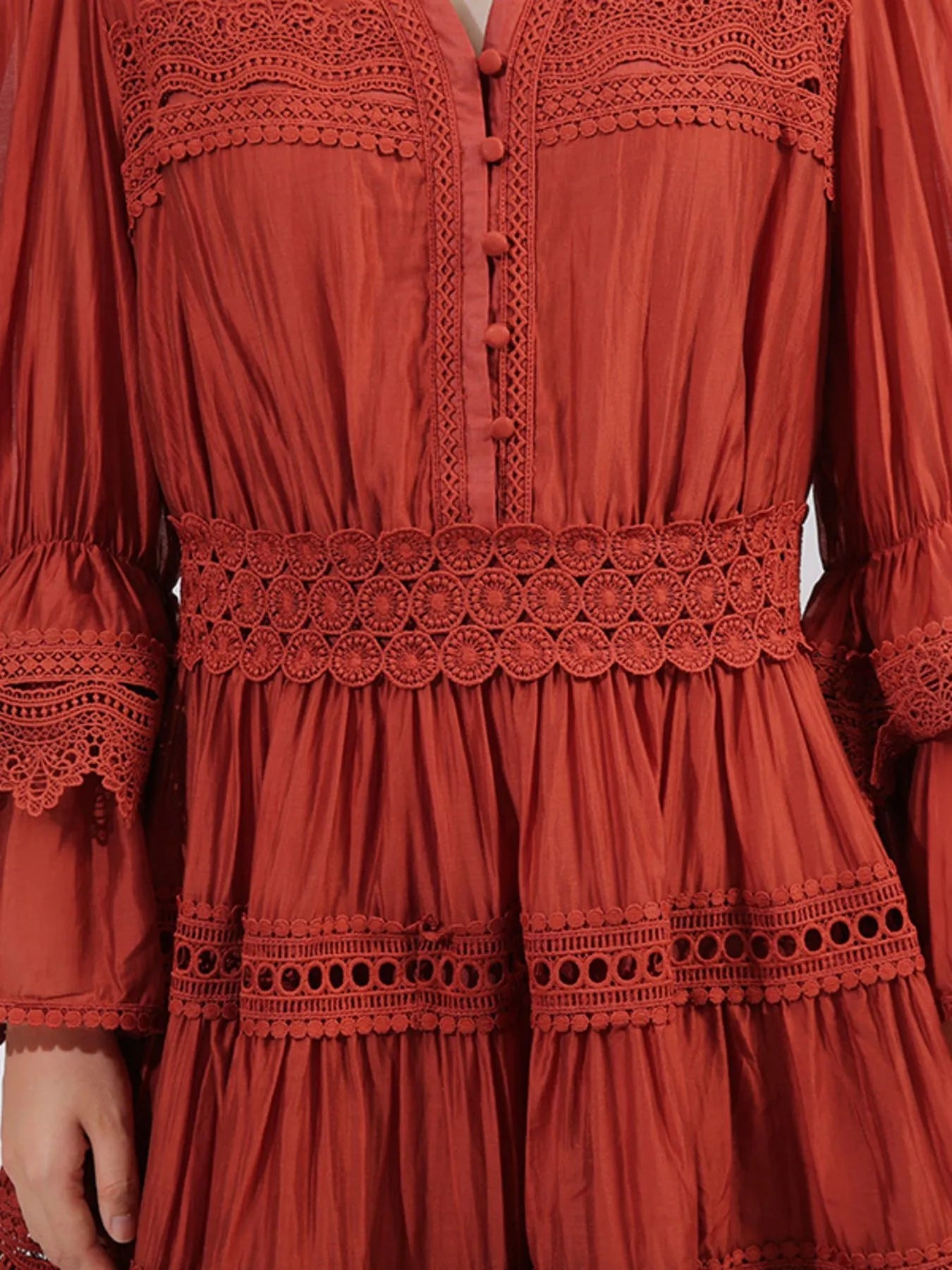 Ruffle Lace Trim Long Sleeve Dress - MAD RUFFI