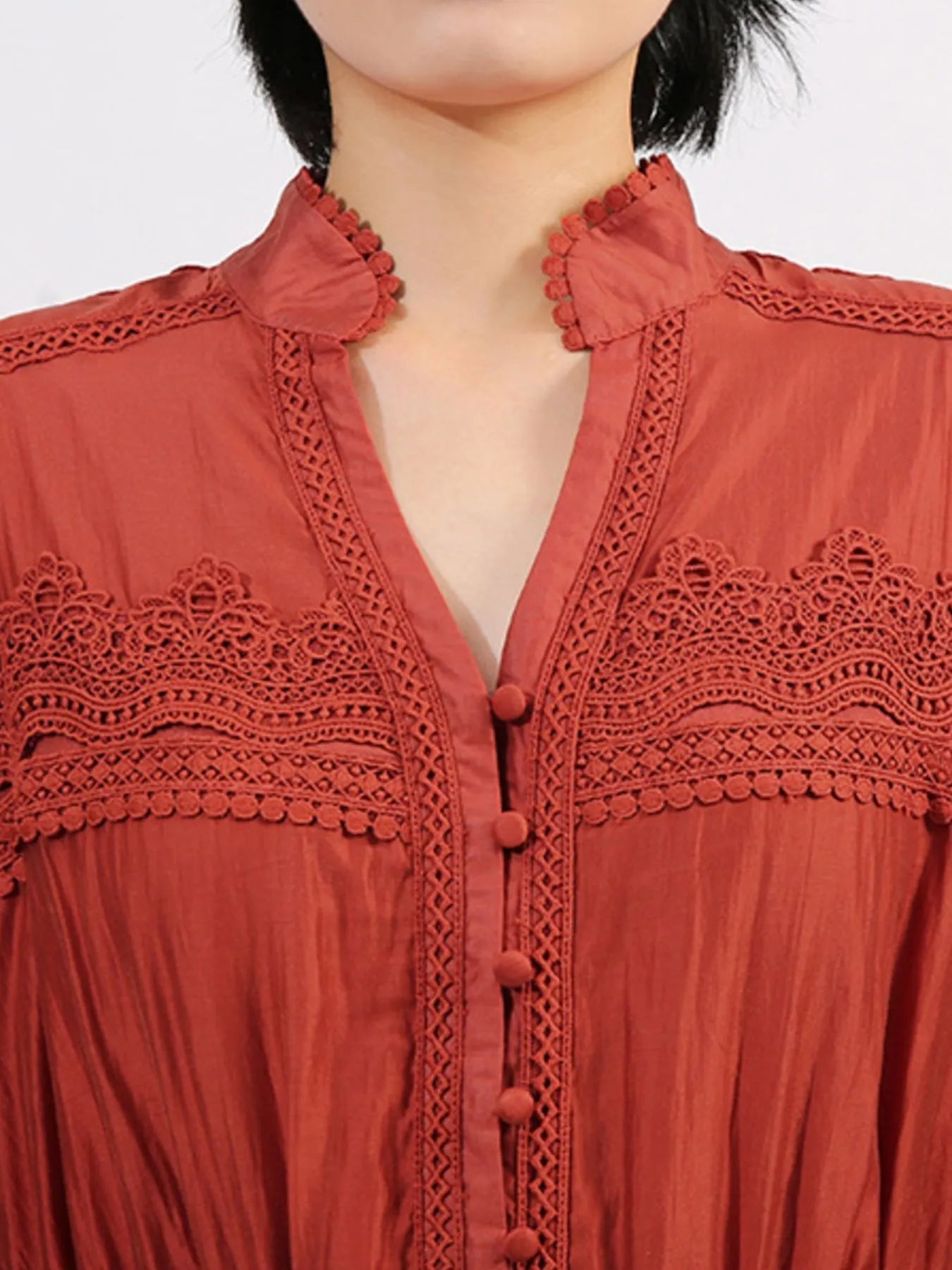 Ruffle Lace Trim Long Sleeve Dress - MAD RUFFI