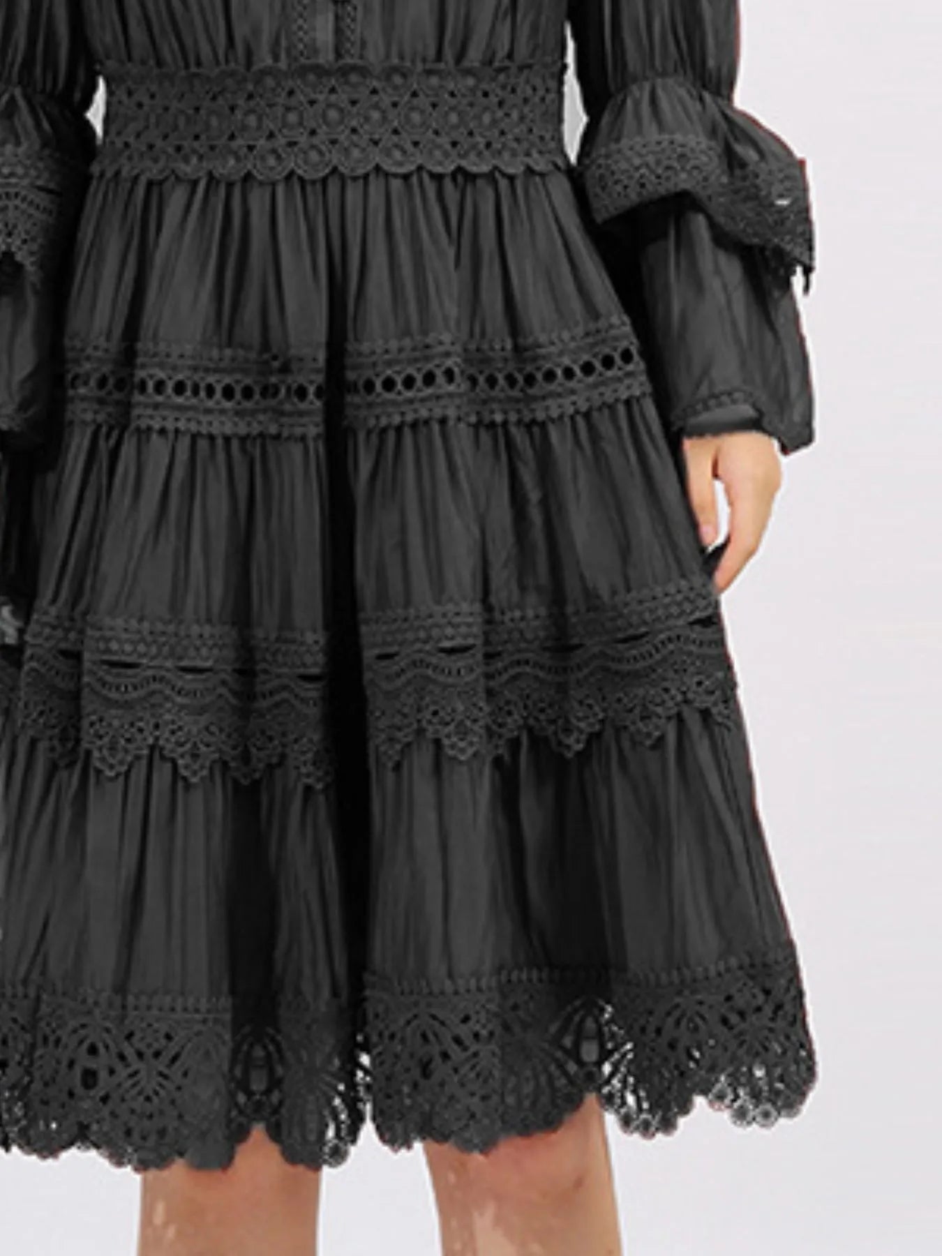 Ruffle Lace Trim Long Sleeve Dress - MAD RUFFI