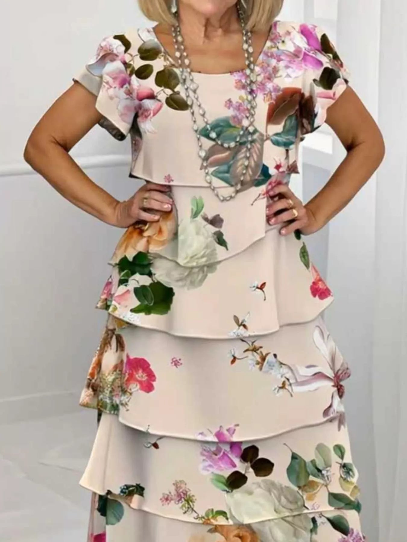 Ruffle Layered Printed Maxi Dress - MAD RUFFI