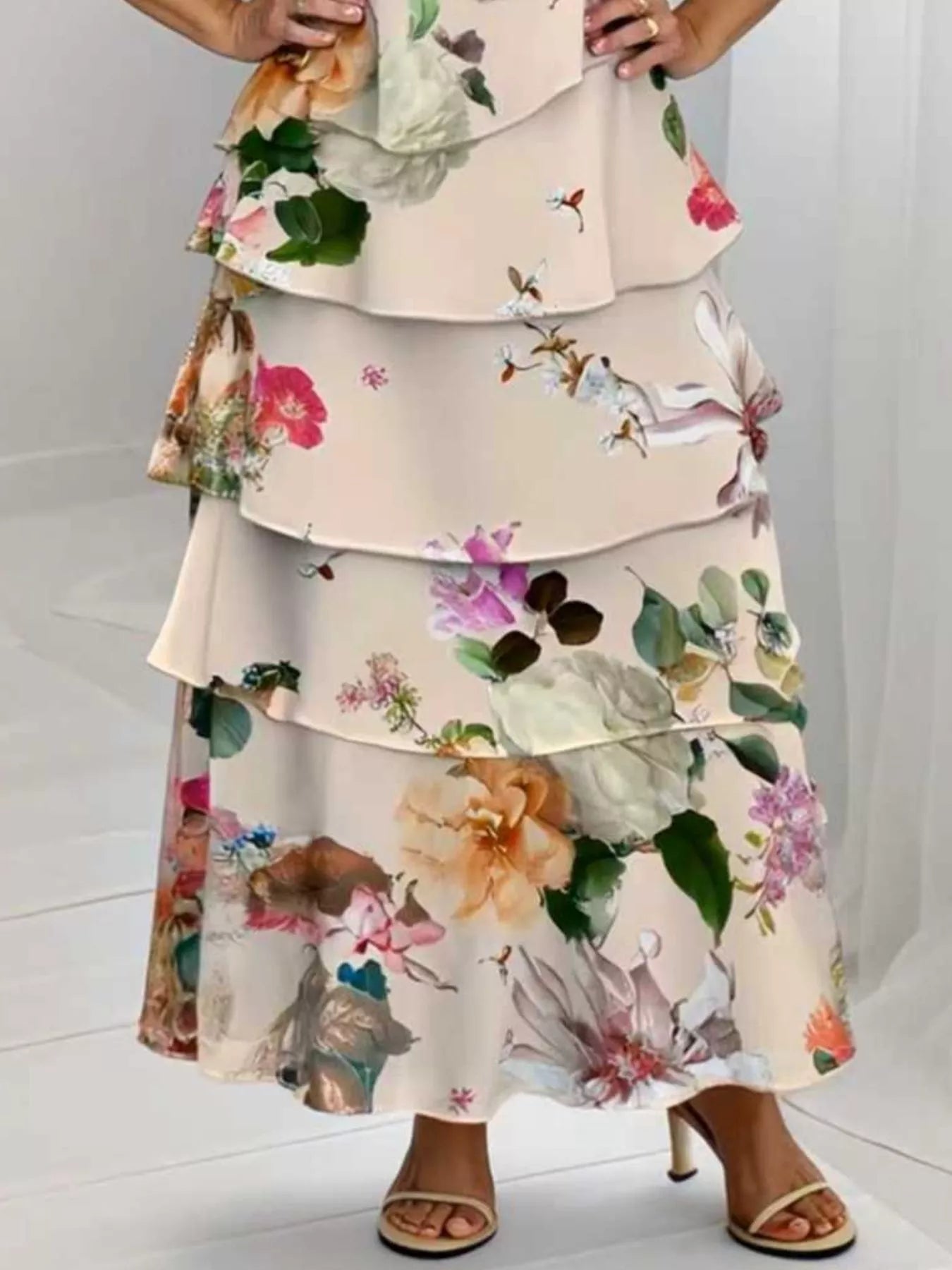 Ruffle Layered Printed Maxi Dress - MAD RUFFI