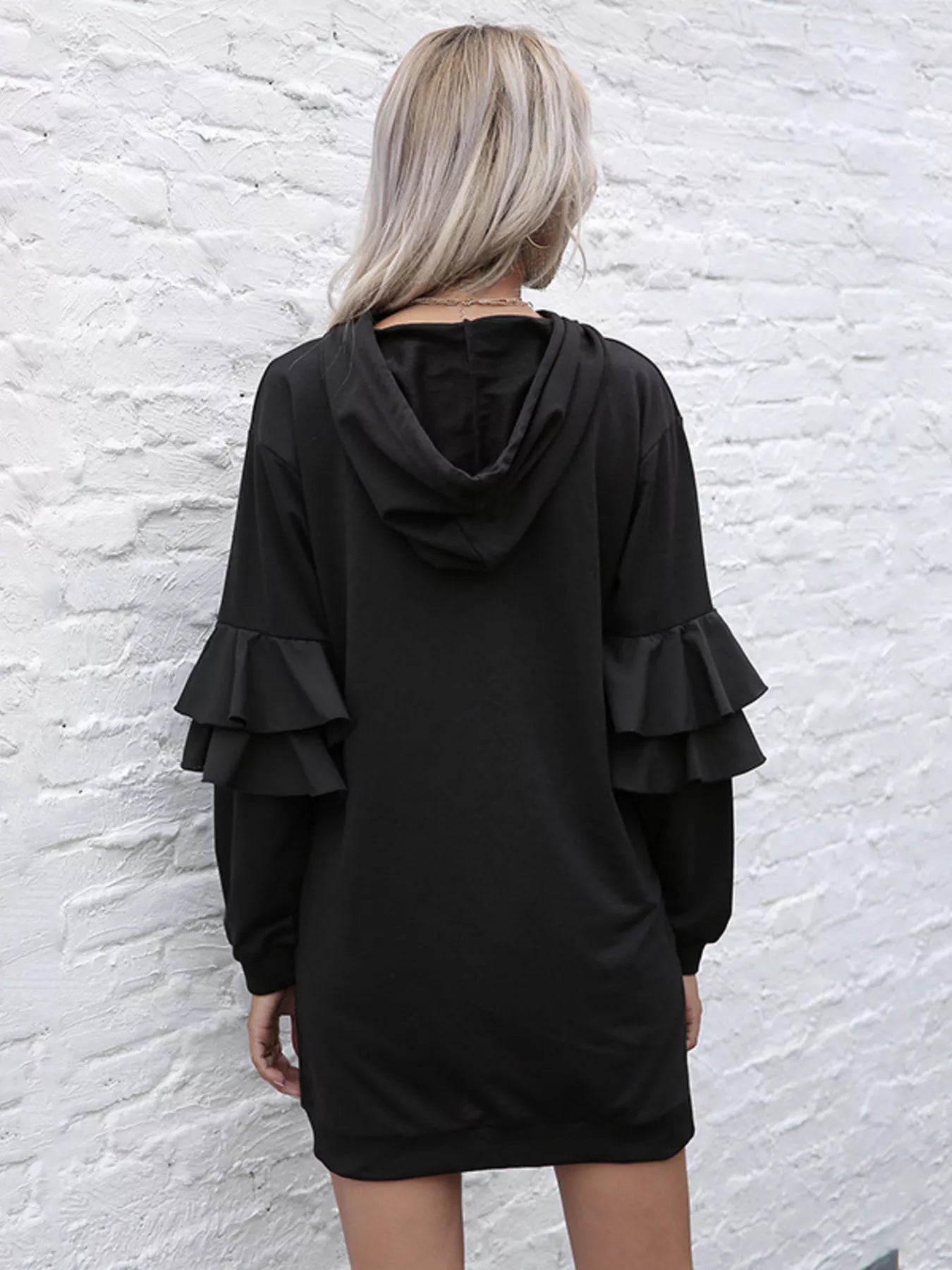 Ruffle Long Sleeve Hooded Mini Dress - MAD RUFFI