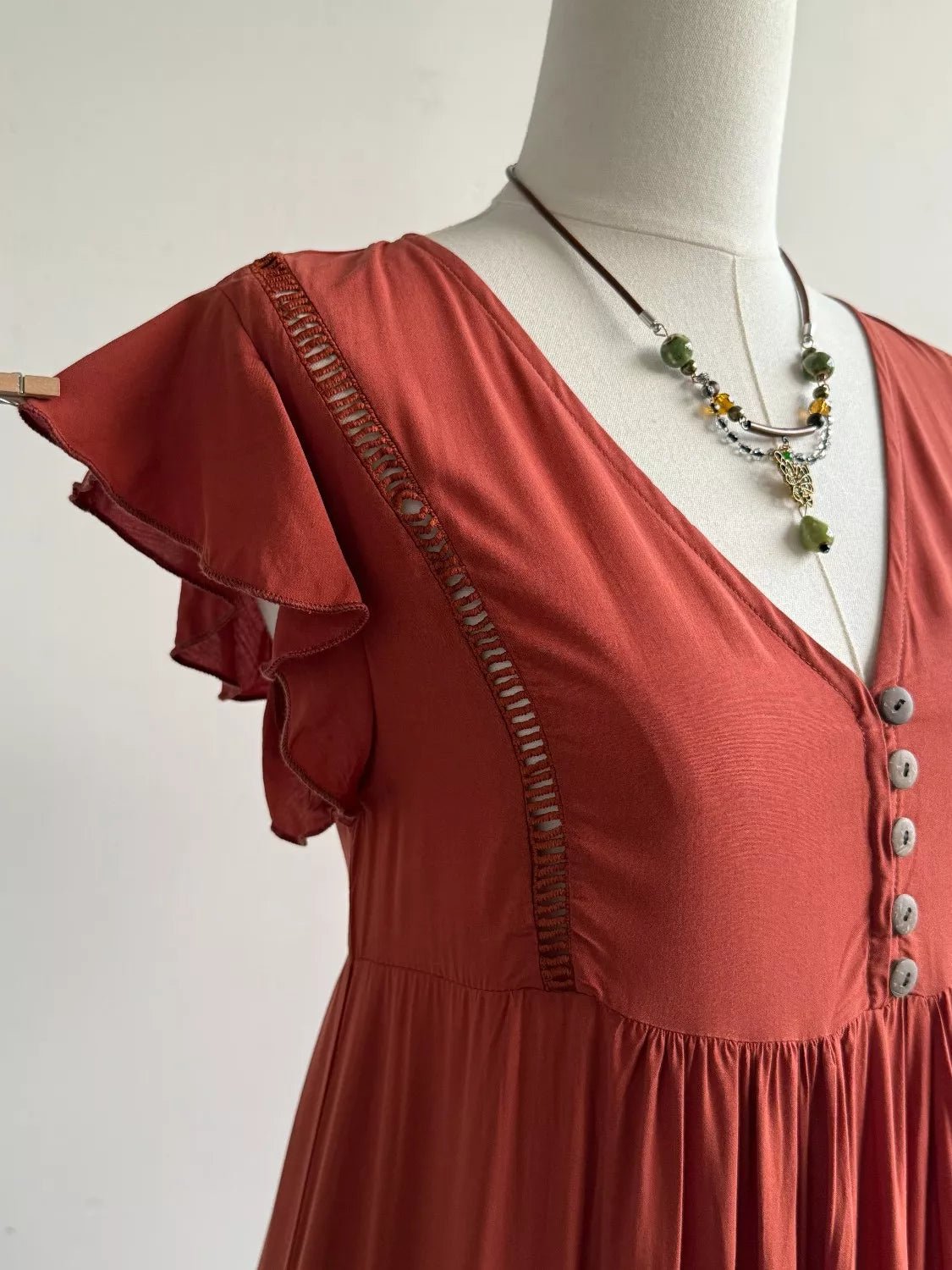 Ruffle Sleeve Maxi Dress with Button Detail - MAD RUFFI