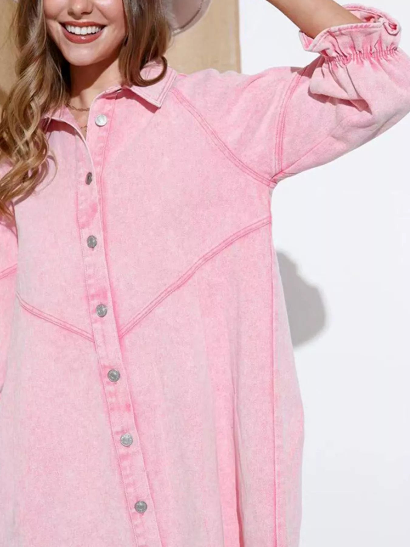 Ruffled Cuff Button - Down Denim Dress - MAD RUFFI