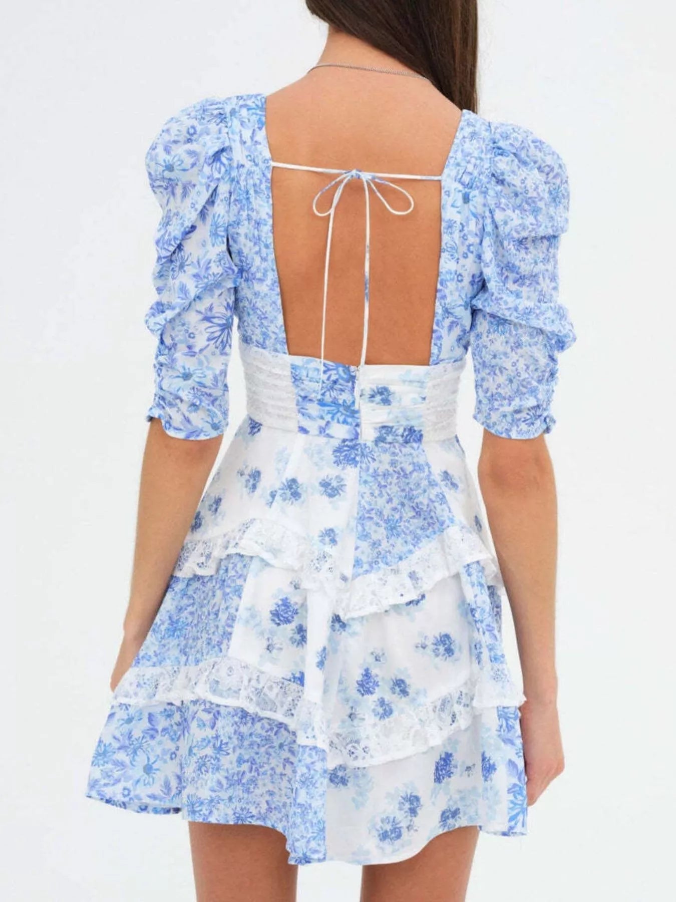 Ruffled Floral Print Half Sleeve Dress - MAD RUFFI