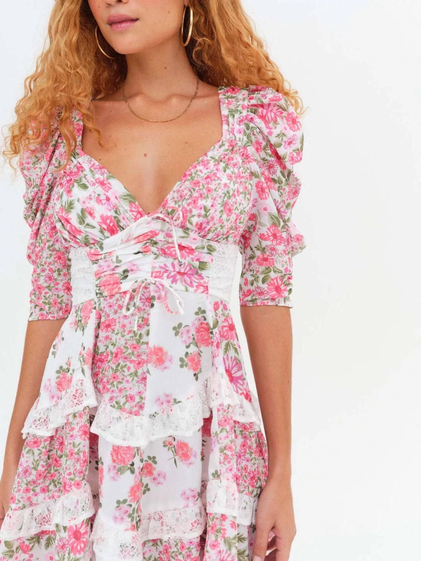 Ruffled Floral Print Half Sleeve Dress - MAD RUFFI