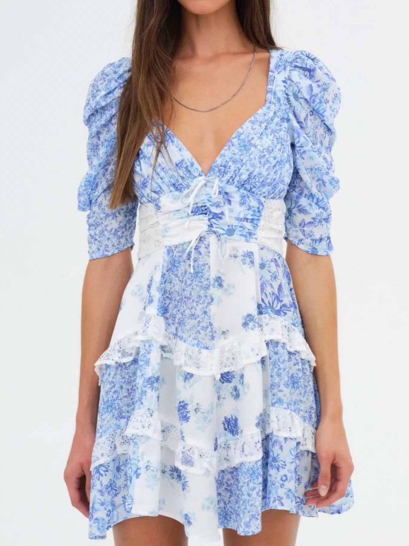Ruffled Floral Print Half Sleeve Dress - MAD RUFFI