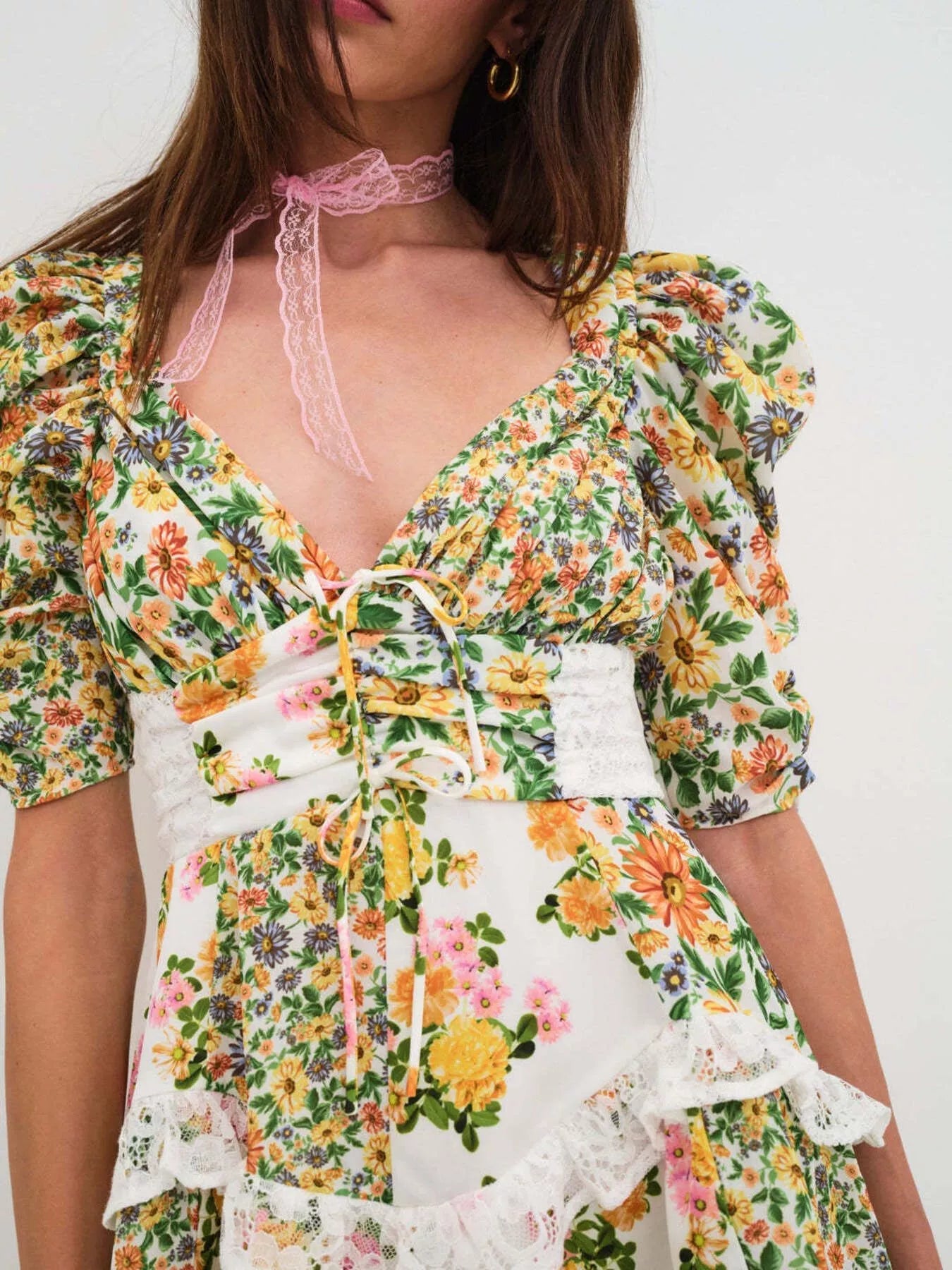 Ruffled Floral Print Half Sleeve Dress - MAD RUFFI