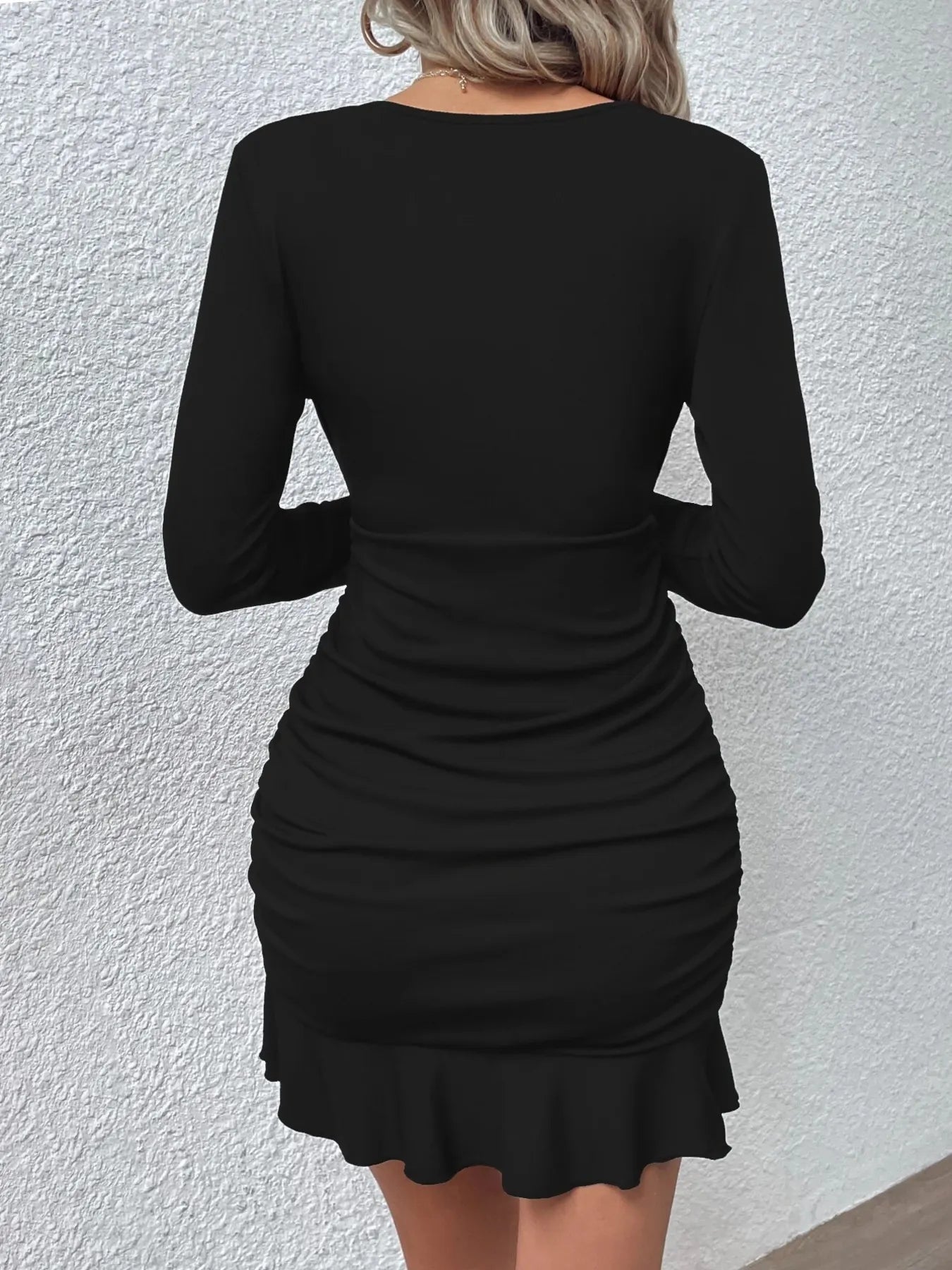 Ruffled Hem Long Sleeve Dress - MAD RUFFI