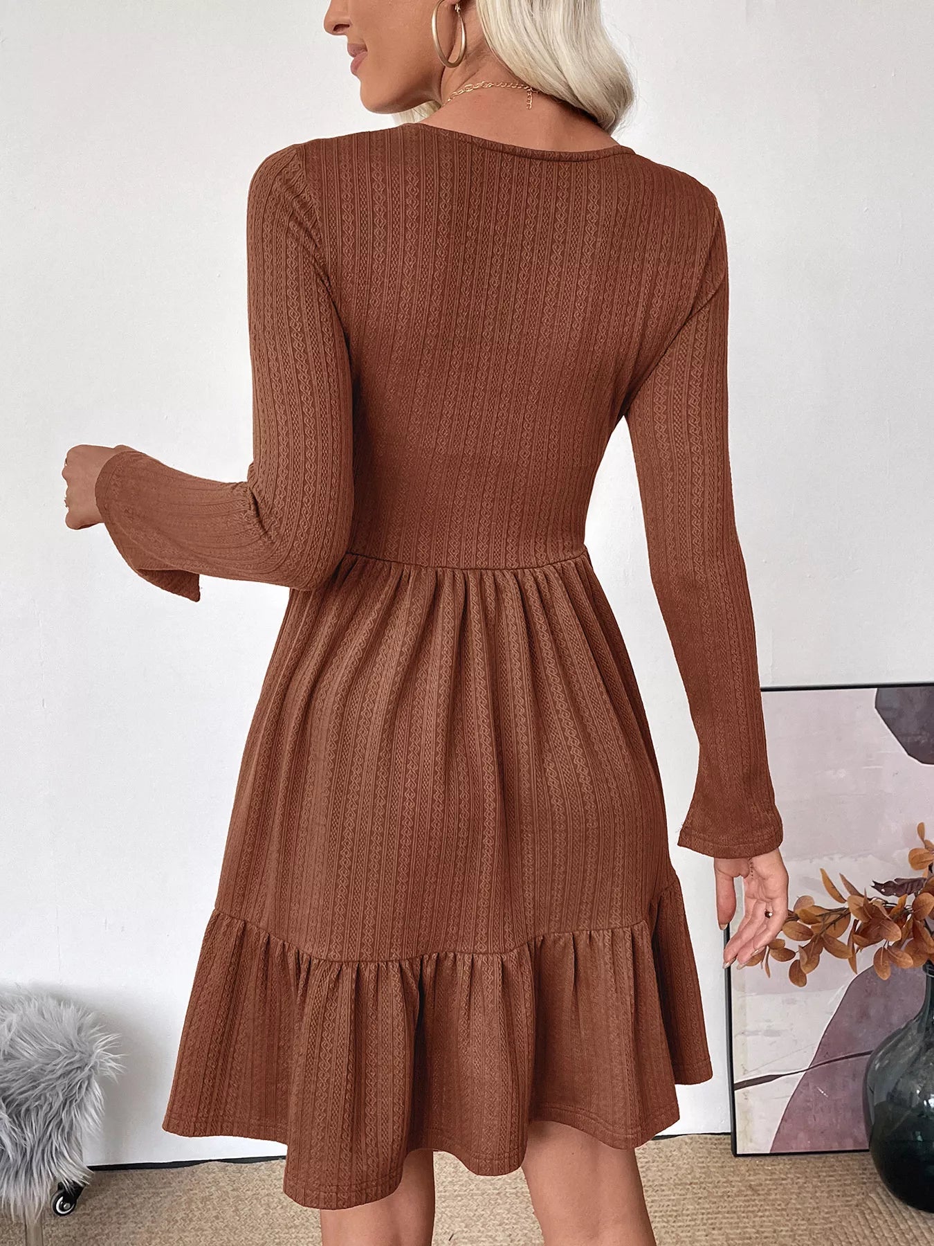 Ruffled Hem Long Sleeve Knit Dress - MAD RUFFI