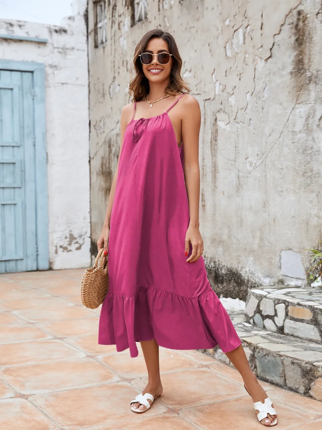 Ruffled Hem Midi Cami Dress - MAD RUFFI