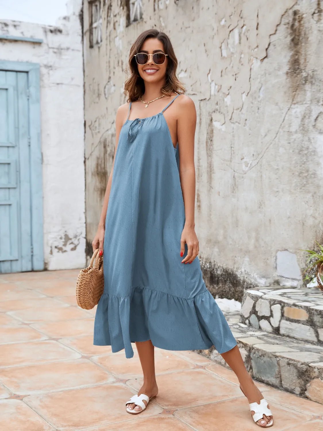 Ruffled Hem Midi Cami Dress - MAD RUFFI