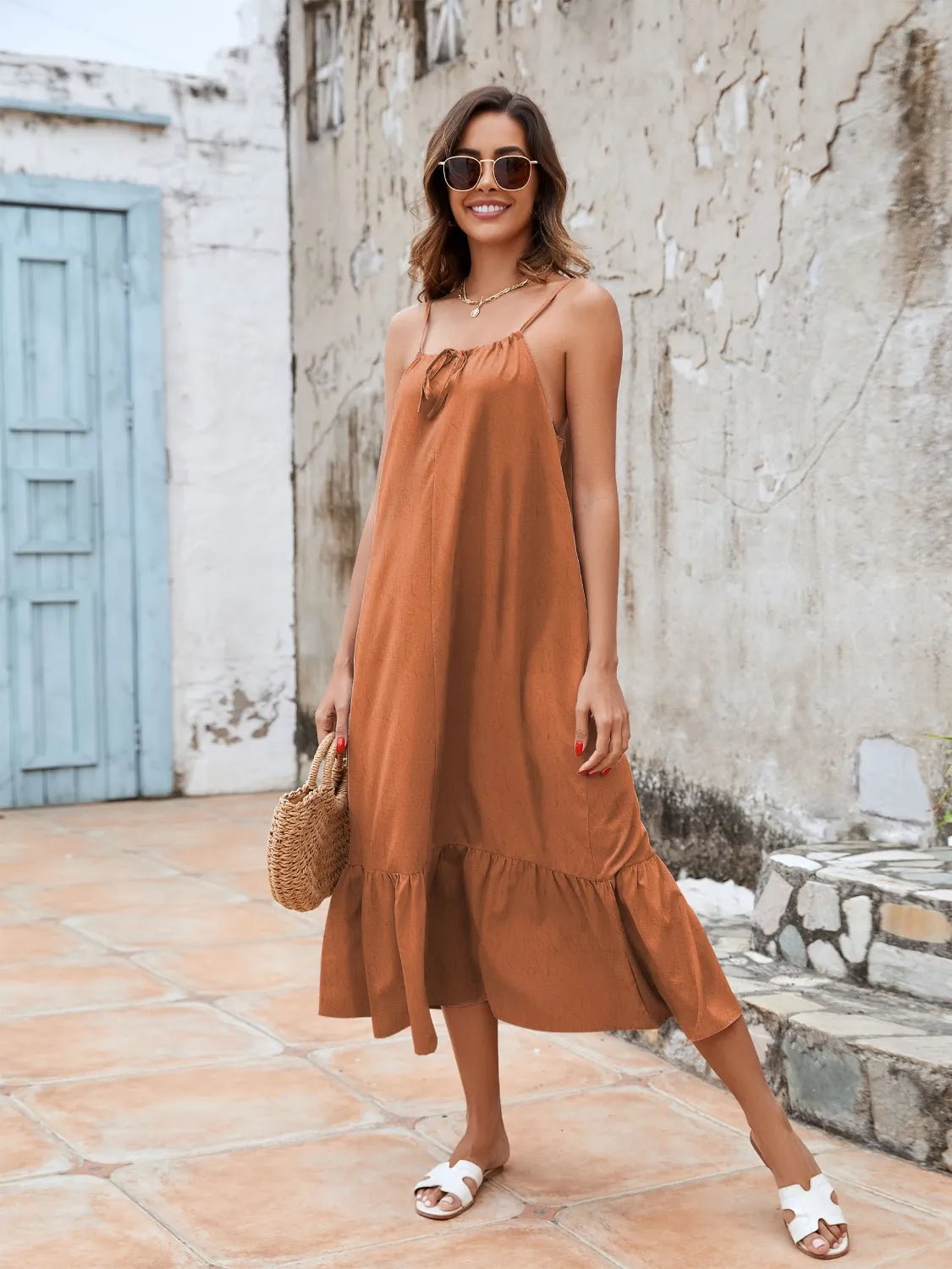Ruffled Hem Midi Cami Dress - MAD RUFFI