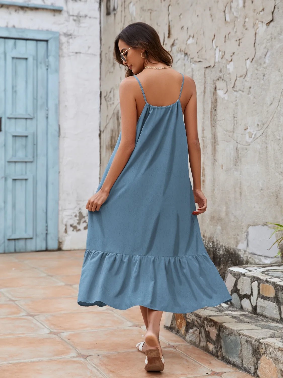 Ruffled Hem Midi Cami Dress - MAD RUFFI