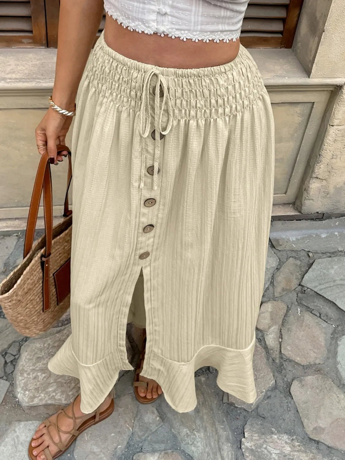 Ruffled Hem Slit Skirt - MAD RUFFI