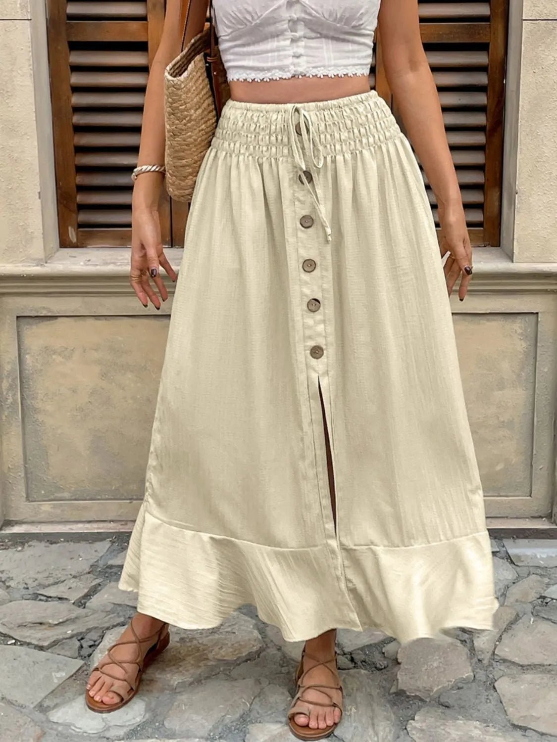 Ruffled Hem Slit Skirt - MAD RUFFI