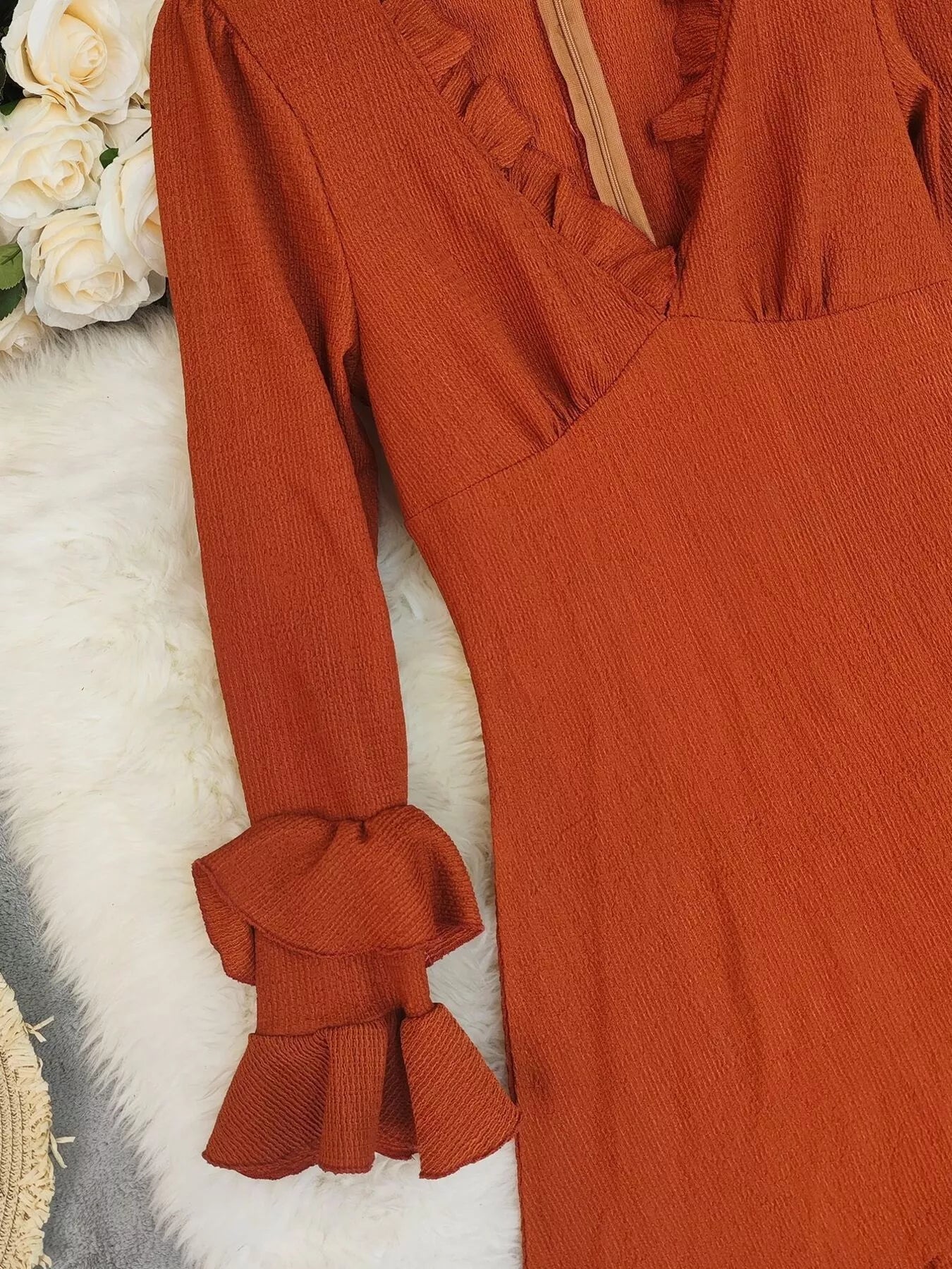 Ruffled High - Low Long Sleeve Dress - MAD RUFFI