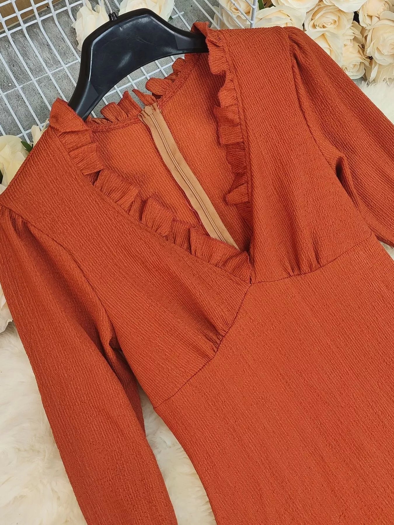 Ruffled High - Low Long Sleeve Dress - MAD RUFFI