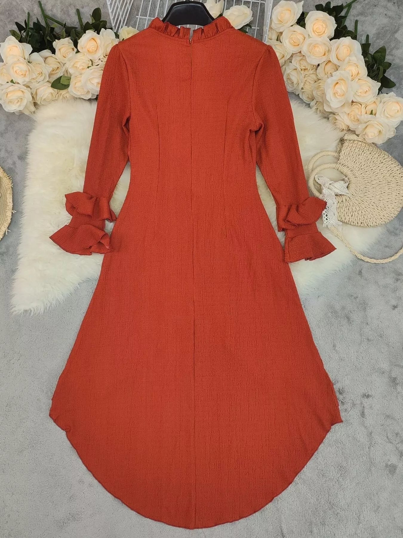 Ruffled High - Low Long Sleeve Dress - MAD RUFFI