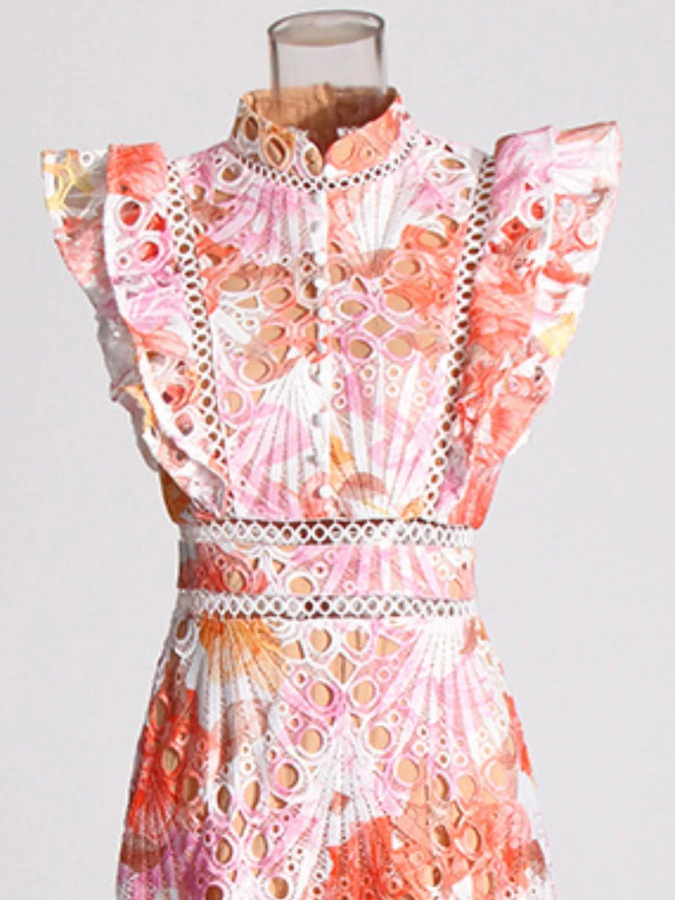 Ruffled Hollow Out Tiered Midi Dress - MAD RUFFI