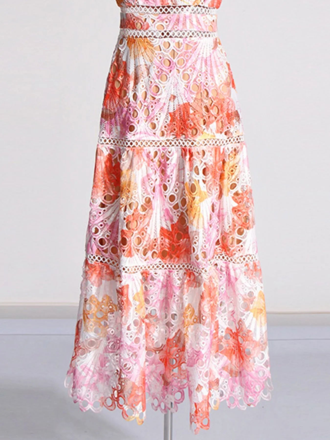 Ruffled Hollow Out Tiered Midi Dress - MAD RUFFI