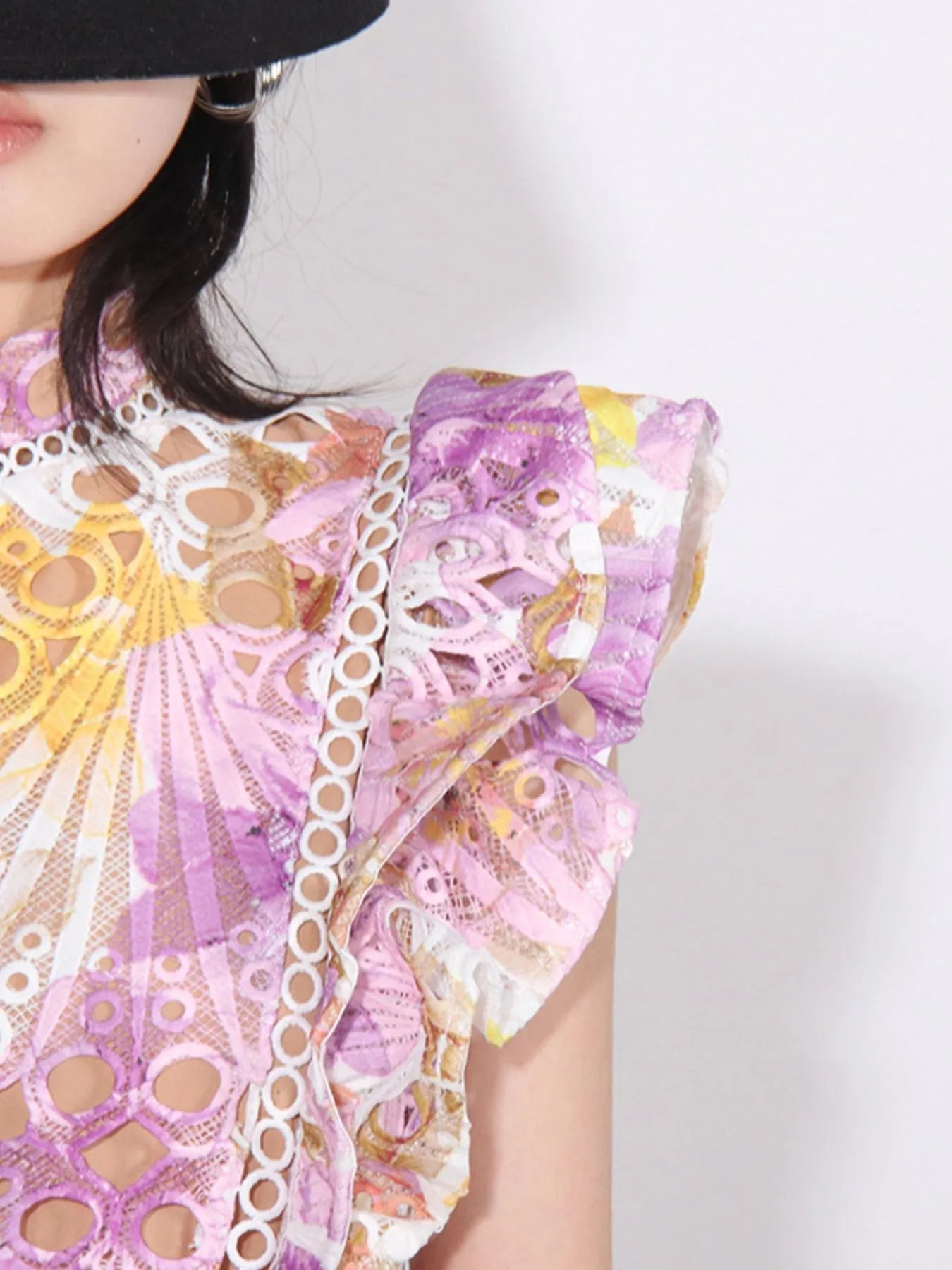 Ruffled Hollow Out Tiered Midi Dress - MAD RUFFI