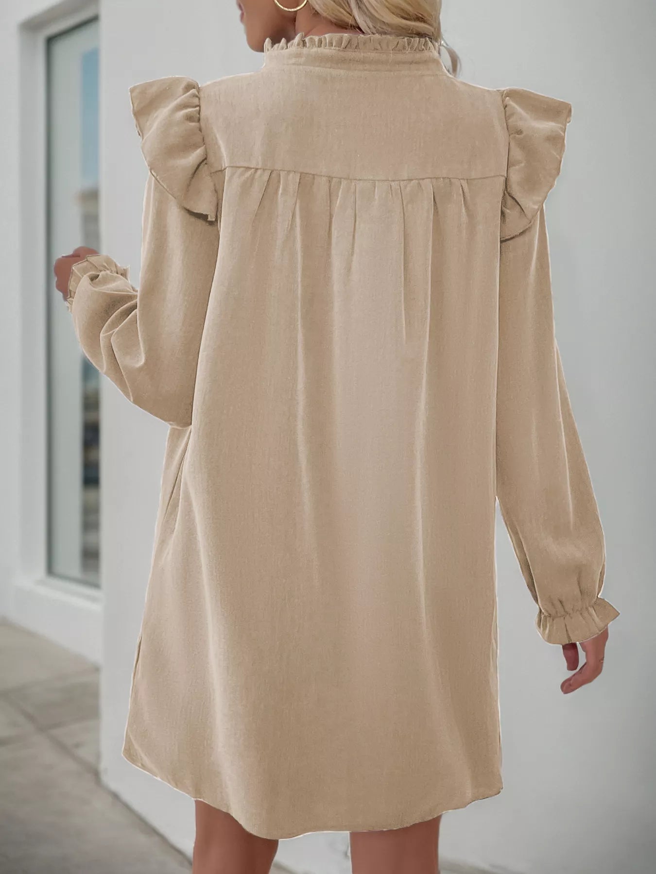 Ruffled Notched Flounce Sleeve Dress - MAD RUFFI