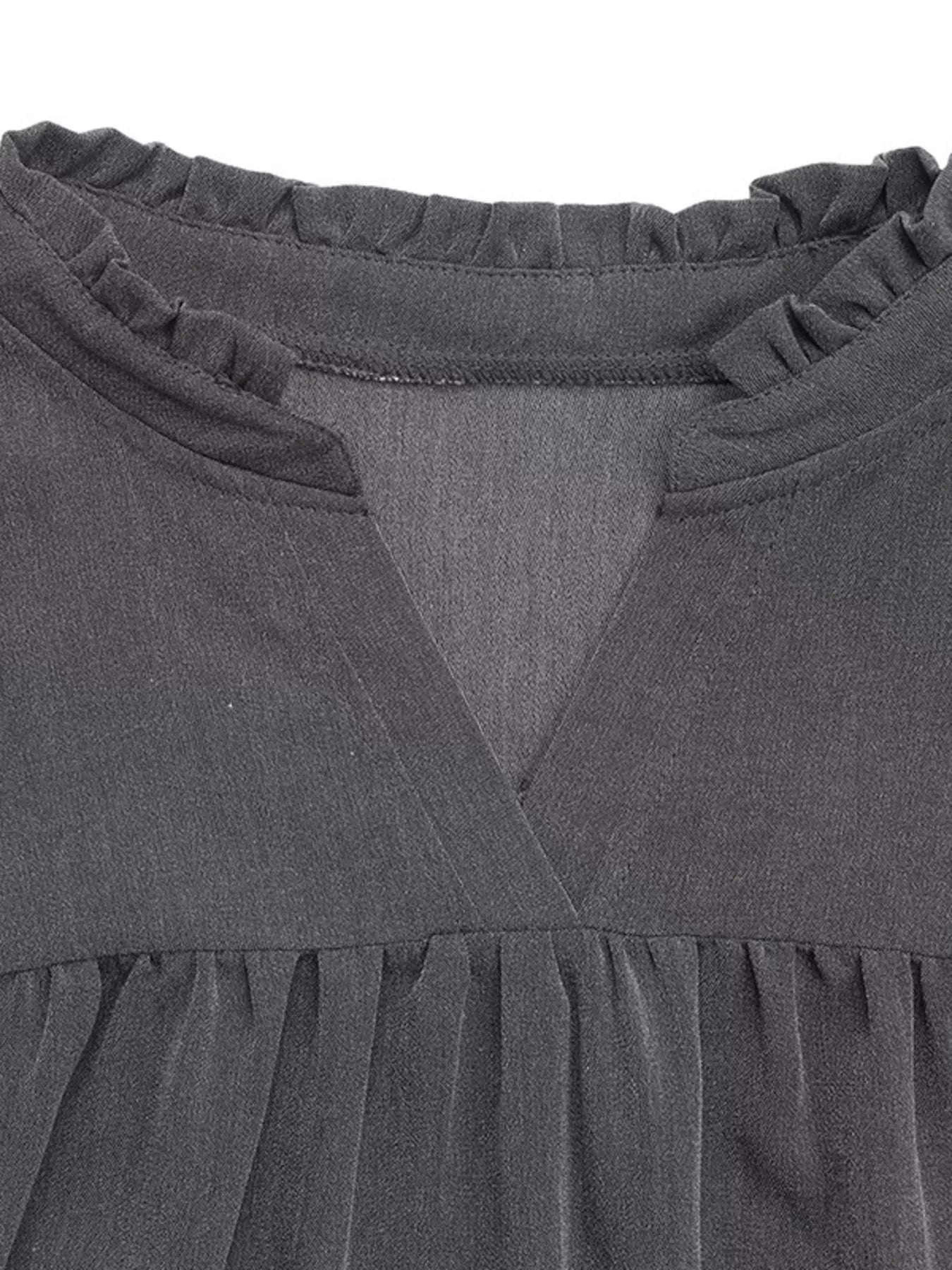 Ruffled Notched Long Sleeve Dress - MAD RUFFI