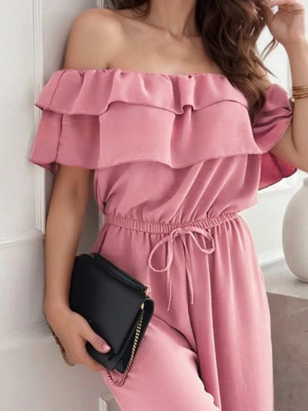 Ruffled Off Shoulder Wide Leg Jumpsuit - MAD RUFFI