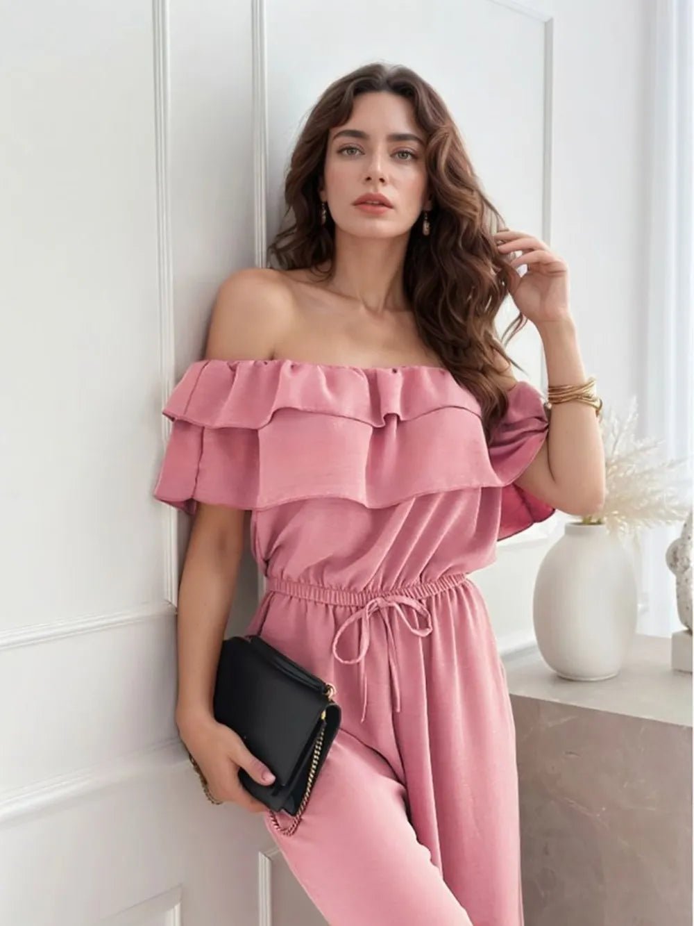 Ruffled Off Shoulder Wide Leg Jumpsuit - MAD RUFFI