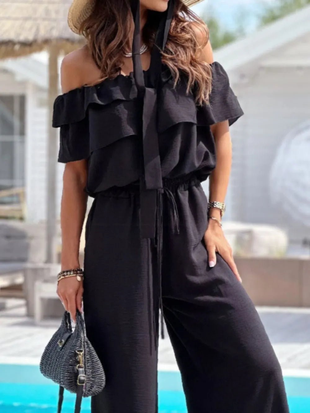 Ruffled Off Shoulder Wide Leg Jumpsuit - MAD RUFFI