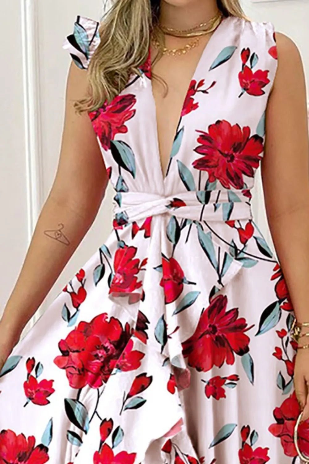 Ruffled Plunge Sleeveless Maxi Dress - MAD RUFFI