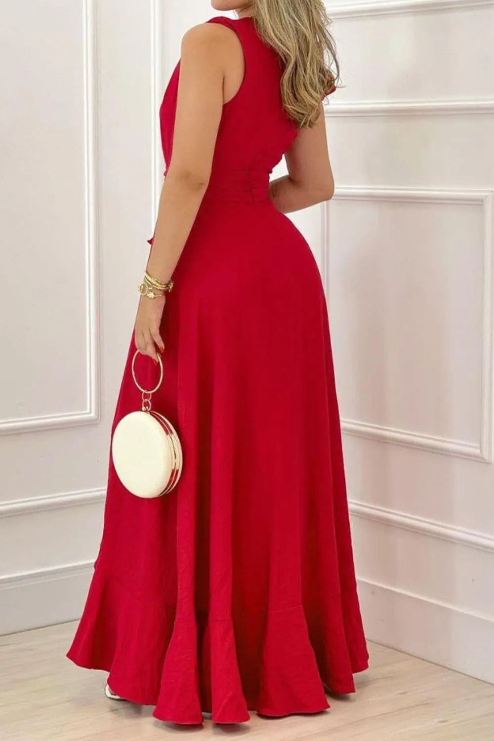 Ruffled Plunge Sleeveless Maxi Dress - MAD RUFFI