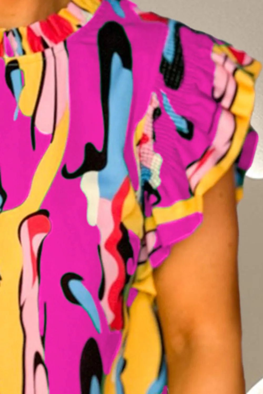 Ruffled Printed Cap Sleeve Mini Dress - MAD RUFFI