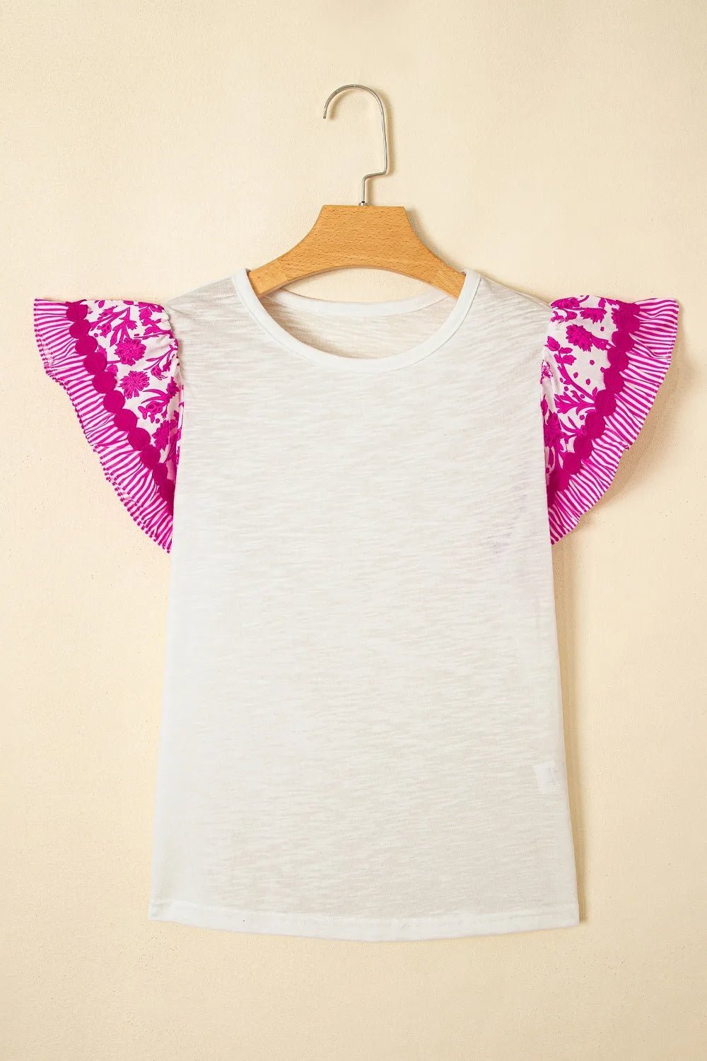 Ruffled Round Neck Cap Sleeve Blouse - MAD RUFFI