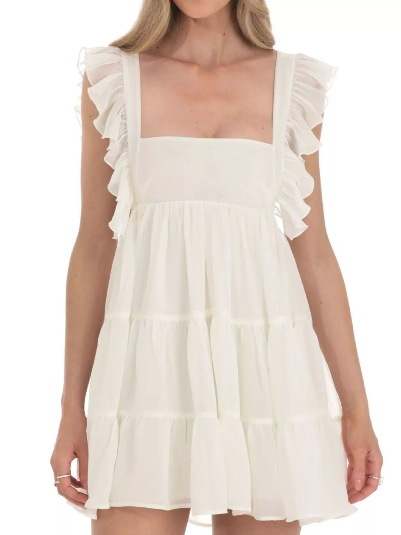 Ruffled Square Neck Tiered Dress - MAD RUFFI