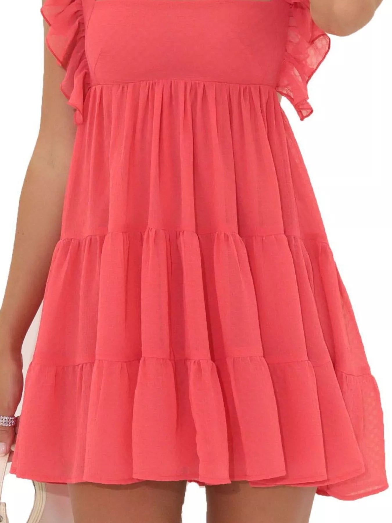Ruffled Square Neck Tiered Dress - MAD RUFFI