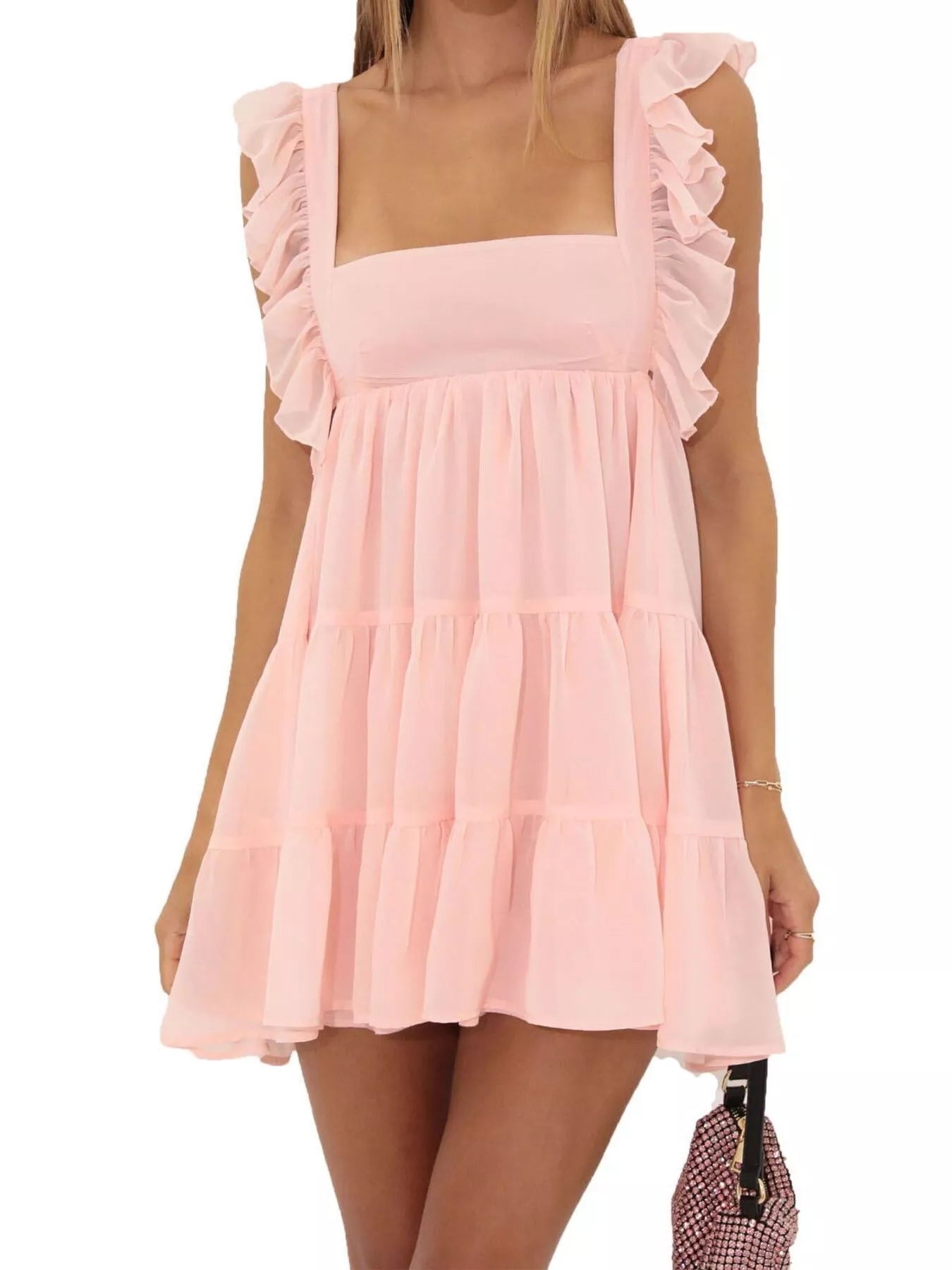 Ruffled Square Neck Tiered Dress - MAD RUFFI