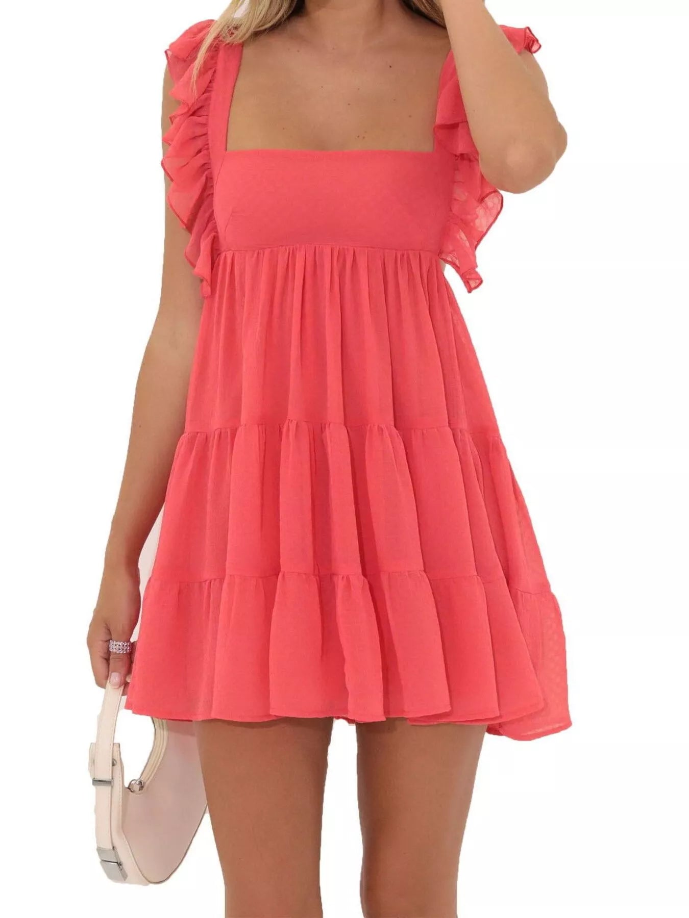 Ruffled Square Neck Tiered Dress - MAD RUFFI