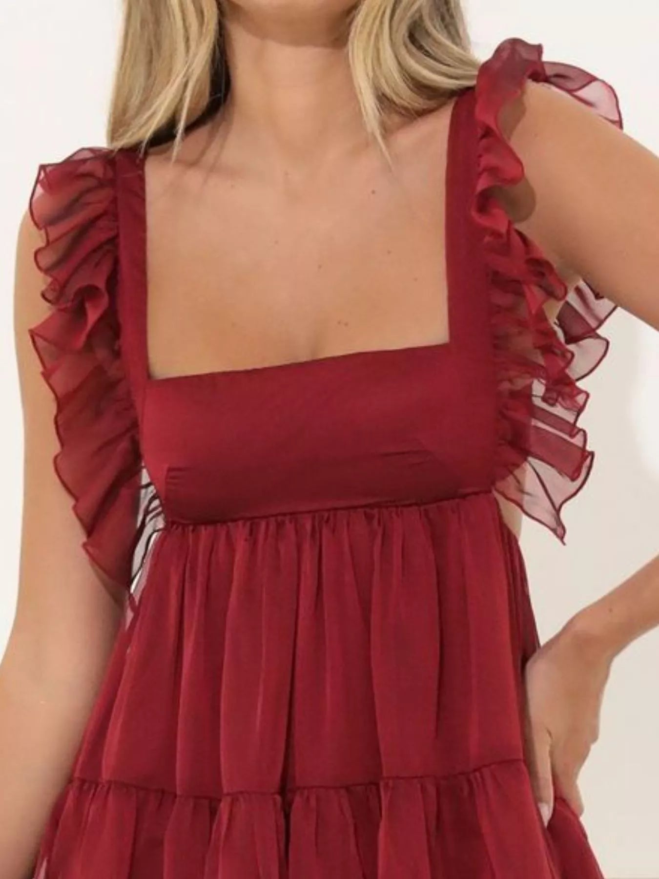 Ruffled Square Neck Tiered Dress - MAD RUFFI