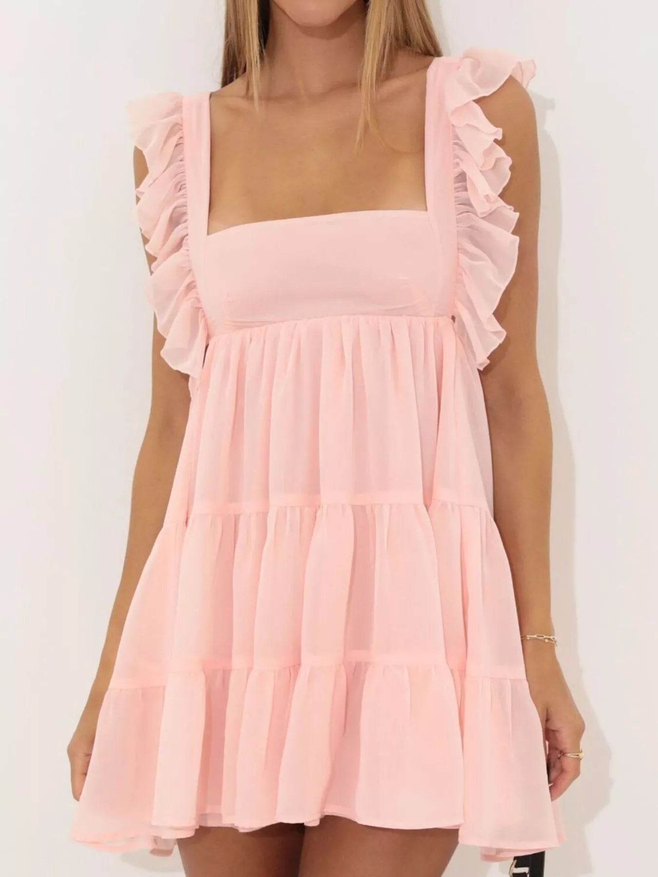 Ruffled Square Neck Tiered Dress - MAD RUFFI