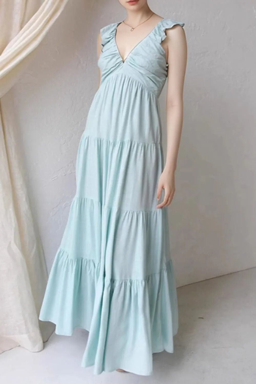 Ruffled V - Neck Tiered Dress - MAD RUFFI