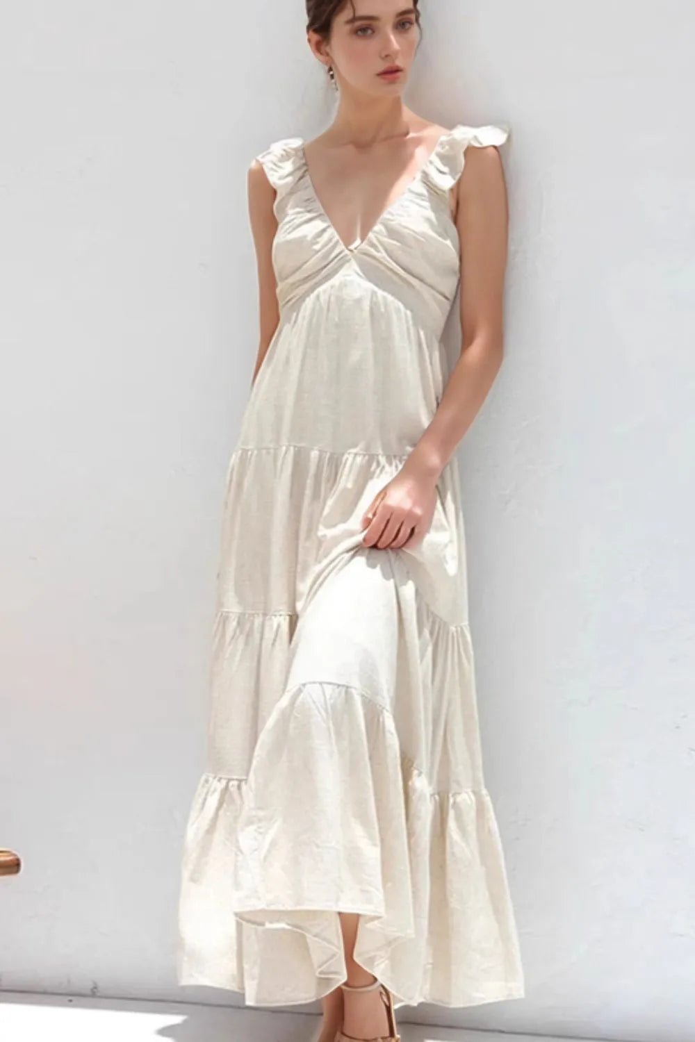 Ruffled V - Neck Tiered Dress - MAD RUFFI