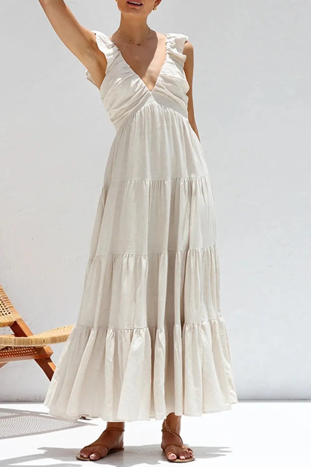 Ruffled V - Neck Tiered Dress - MAD RUFFI