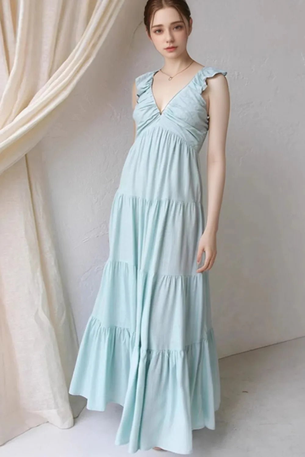 Ruffled V - Neck Tiered Dress - MAD RUFFI