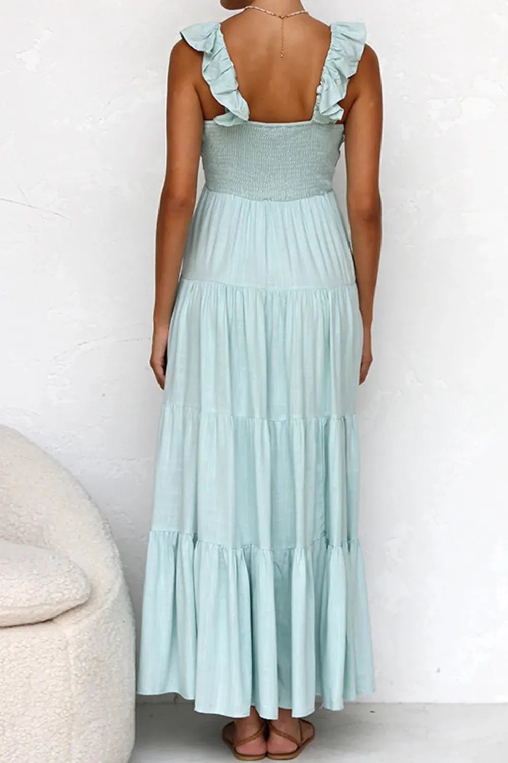 Ruffled V - Neck Tiered Dress - MAD RUFFI