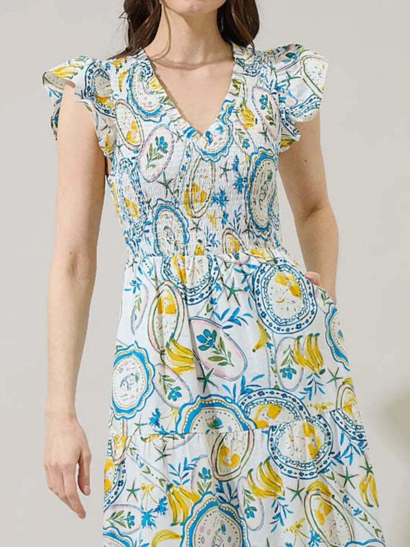 Ruffled V - Neck Tiered Midi Dress - MAD RUFFI