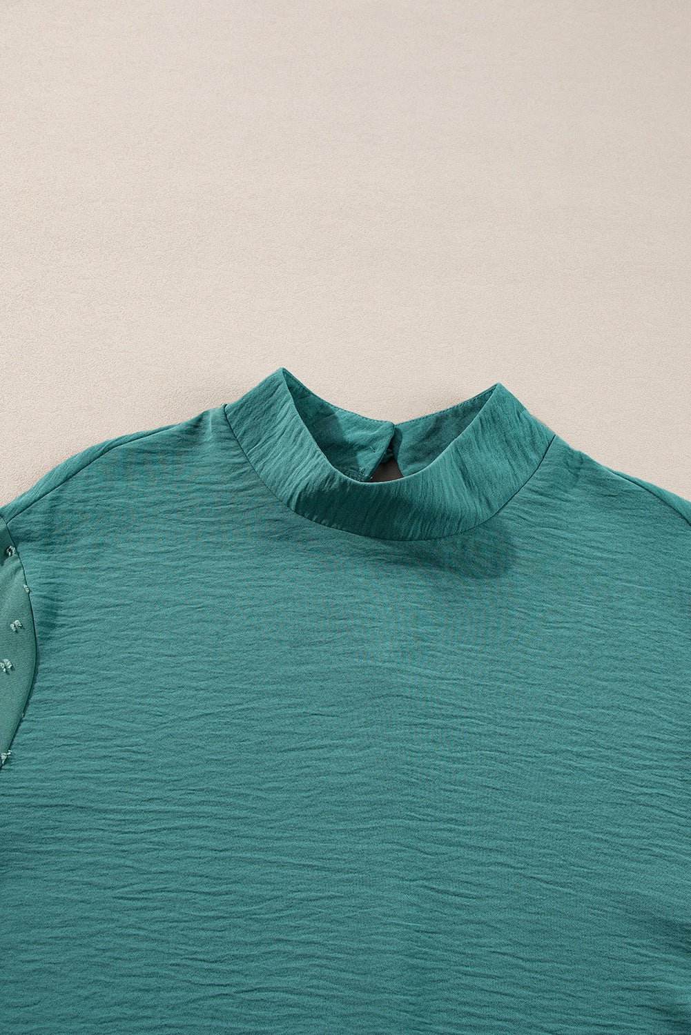 Russet Orange Swiss Dot Balloon Sleeve Patchwork Crinkle Blouse - MAD RUFFI