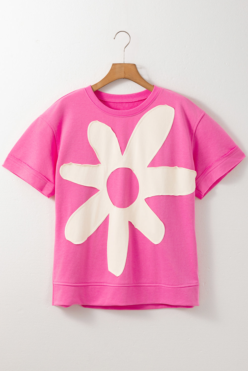 Sachet Pink 60s Flower Applique Slits T-Shirt - MAD RUFFI