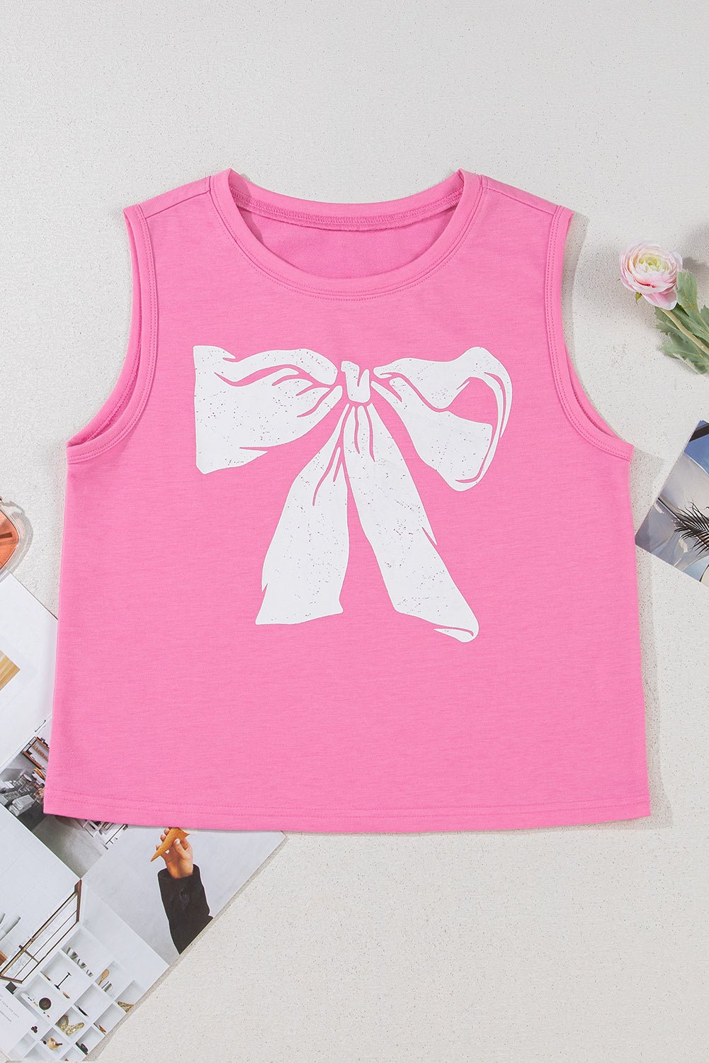 Sachet Pink Bow Casual Sleeveless Tee - MAD RUFFI
